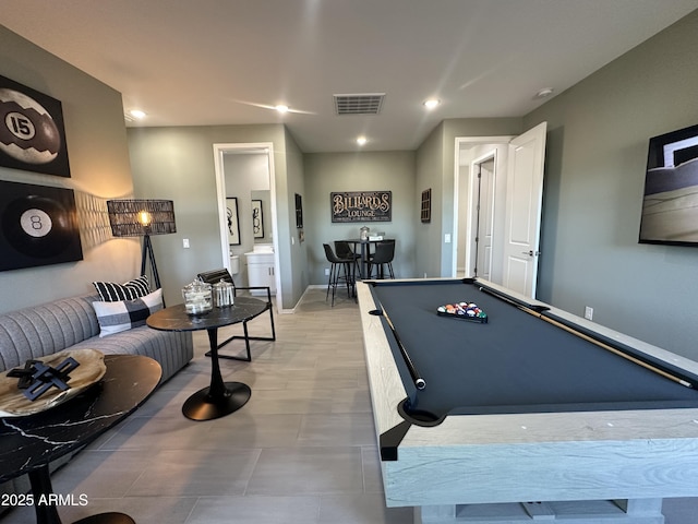 playroom with baseboards, billiards, visible vents, and recessed lighting