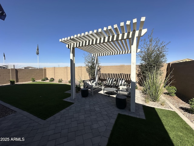 view of patio with a fenced backyard and a pergola