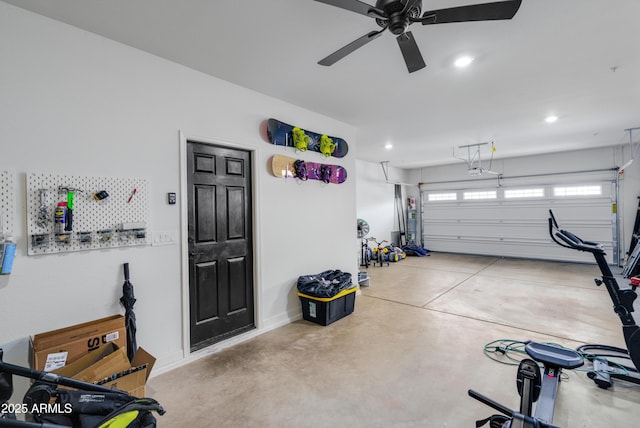 garage featuring ceiling fan