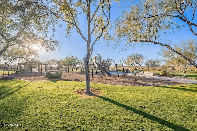 view of yard with a playground