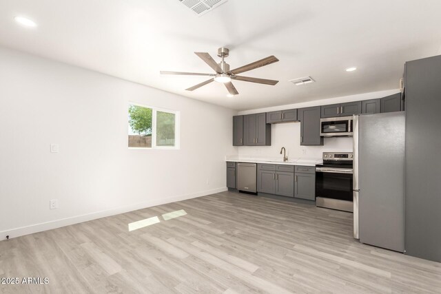 11842 N 30th Dr, Phoenix, AZ 85029 - kitchen with gray cabinets, light wood finished floors, visible vents, and stainless steel appliances