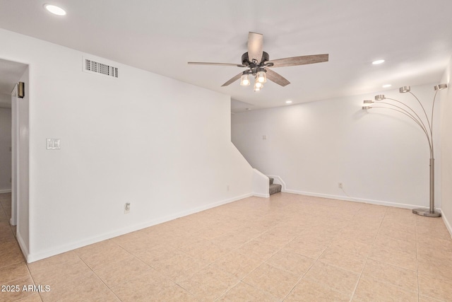 4629 S Mill Ave, Tempe, AZ 85282 - below grade area with recessed lighting, a ceiling fan, and stairway