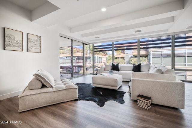 living room with wood-type flooring and plenty of natural light