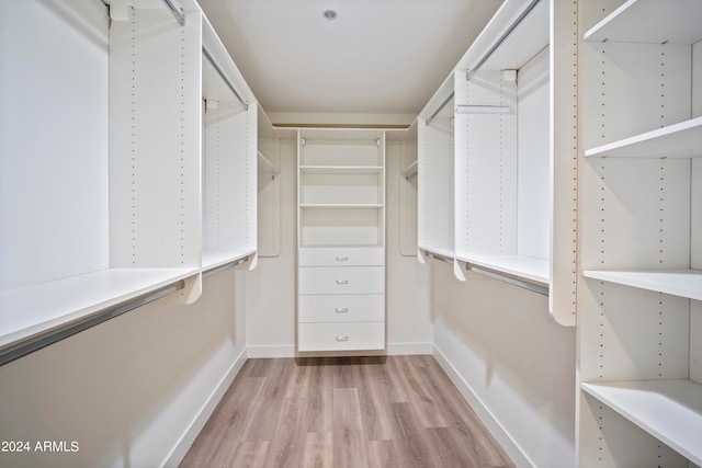 walk in closet with light hardwood / wood-style flooring