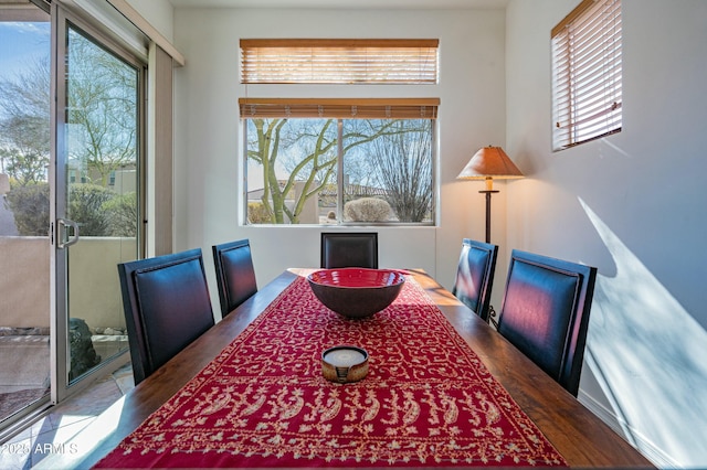 dining space featuring wood-type flooring and a wealth of natural light