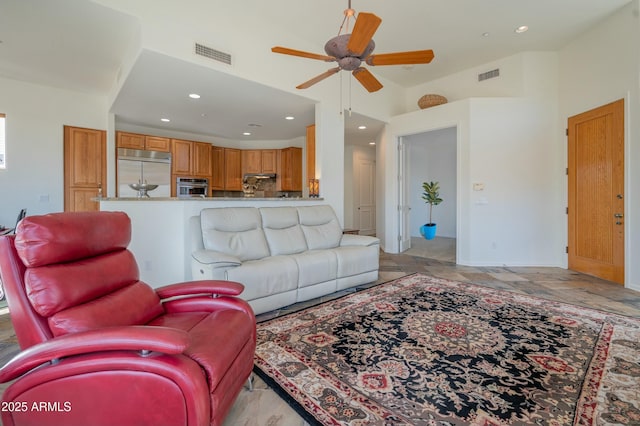 living room with ceiling fan