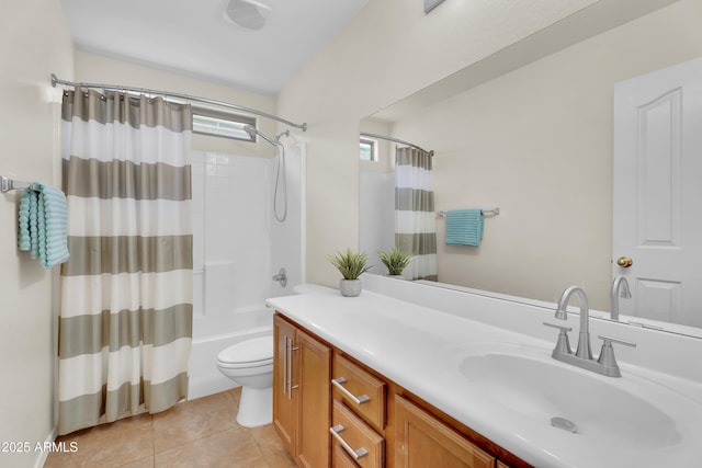30215 N Joshua Tree Dr, Florence, AZ 85132 - bathroom featuring vanity, tile patterned floors, and shower / bathtub combination with curtain
