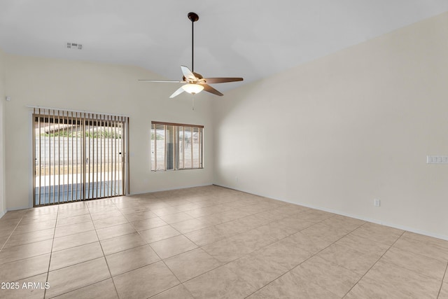 30215 N Joshua Tree Dr, Florence, AZ 85132 - empty room with a ceiling fan, light tile patterned flooring, and high vaulted ceiling
