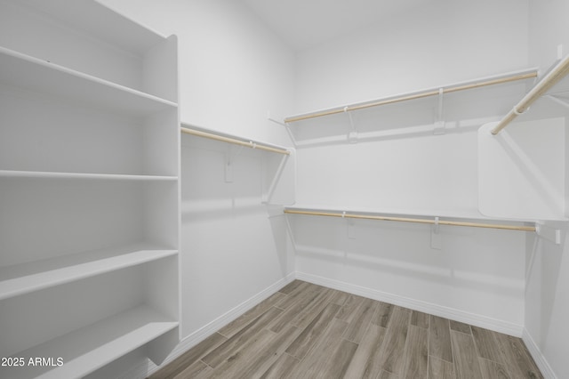 walk in closet with wood finished floors