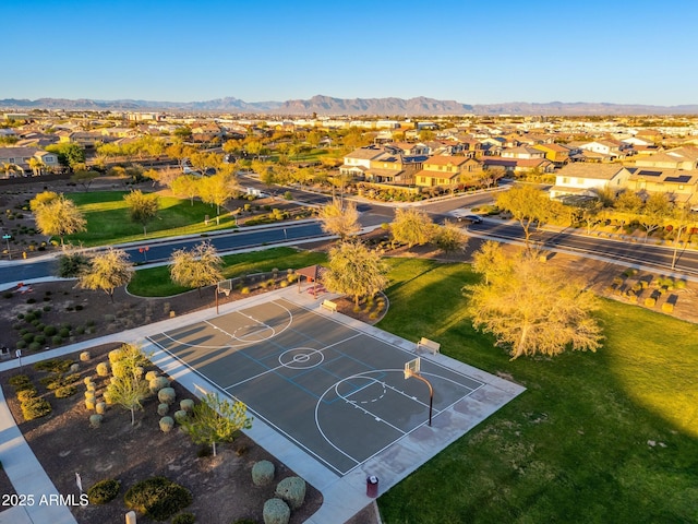 aerial view with a mountain view and a residential view