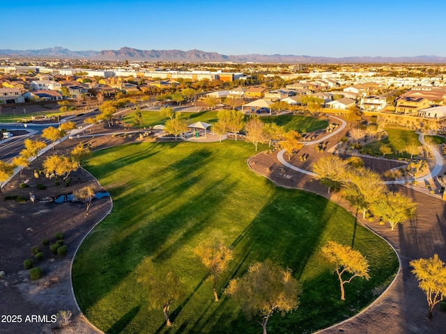 aerial view with a mountain view and a residential view