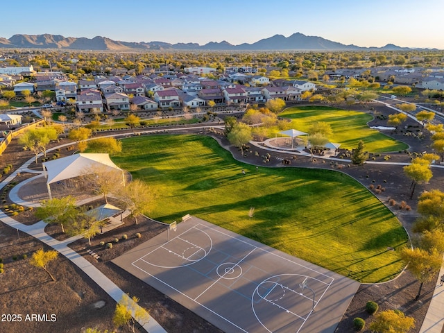 bird's eye view with a residential view and a mountain view