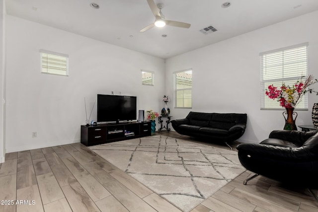 3842 E Bartlett Way, Chandler, AZ 85249 - living room featuring wood finished floors, a ceiling fan, recessed lighting, and baseboards