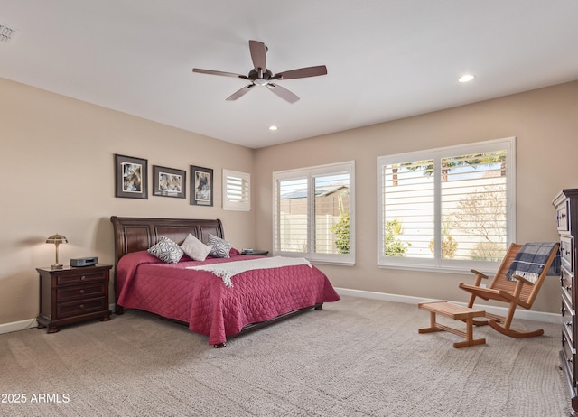 bedroom featuring ceiling fan and carpet floors