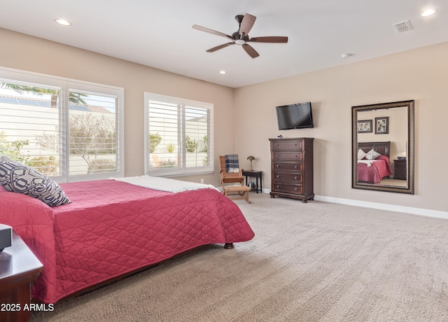 bedroom with carpet flooring and ceiling fan