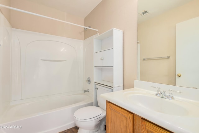 full bathroom with shower / bathing tub combination, vanity, and toilet