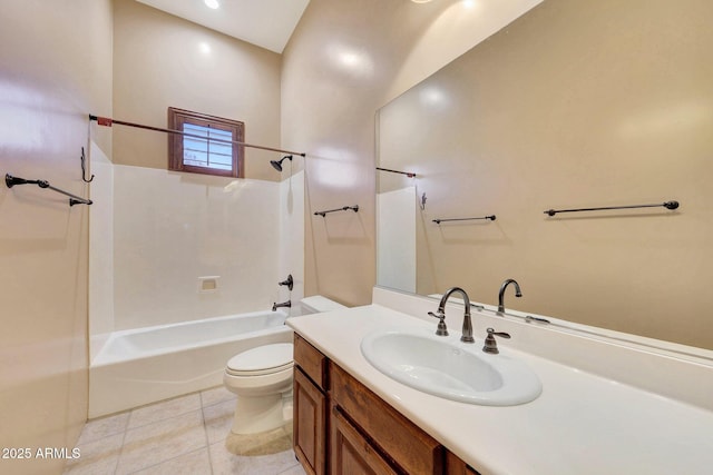 full bathroom featuring vanity, tile patterned flooring, shower / bathing tub combination, and toilet