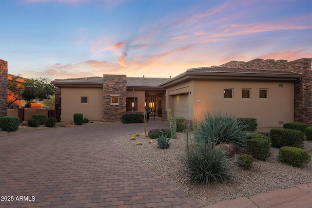 prairie-style house with a garage