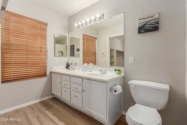 bathroom featuring hardwood / wood-style floors, vanity, and toilet