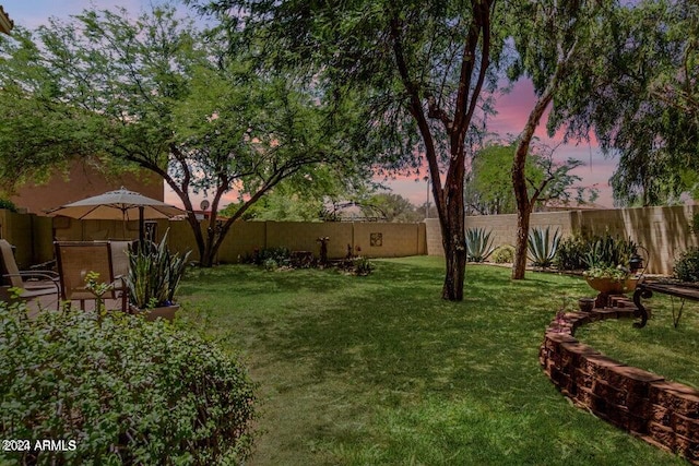 view of yard at dusk