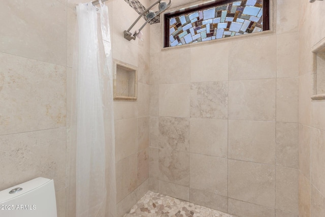 full bath featuring toilet and tiled shower