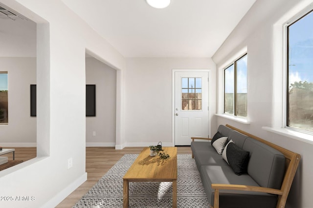 living room featuring light wood-type flooring