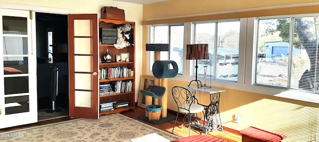 office area with wood-type flooring