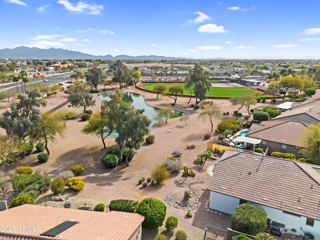 aerial view with a water and mountain view