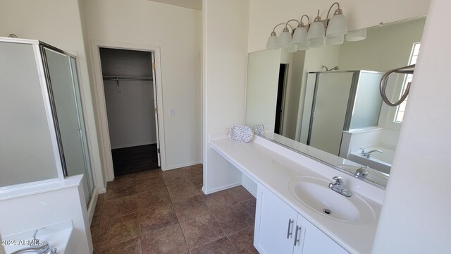 bathroom with vanity and plus walk in shower