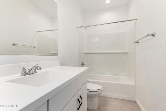 full bathroom with vanity,  shower combination, tile patterned floors, and toilet