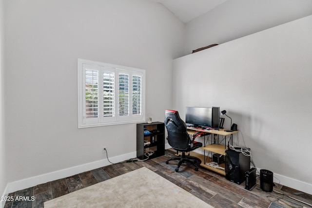8913 S Forest Ave, Tempe, AZ 85284 - office with wood finished floors, baseboards, and high vaulted ceiling