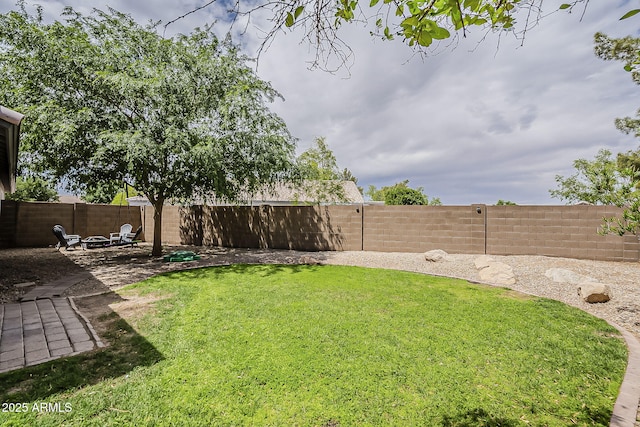 view of yard featuring a fenced backyard and a patio area