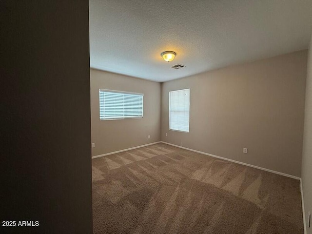 spare room featuring carpet and a textured ceiling