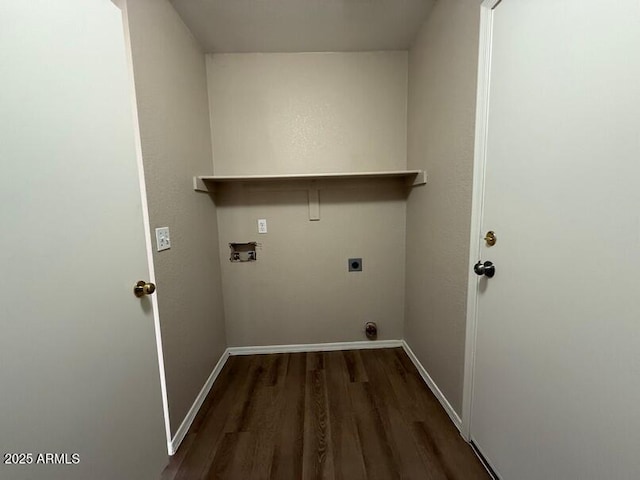 laundry room with dark wood-type flooring, hookup for a washing machine, and electric dryer hookup