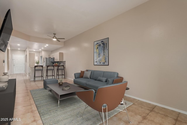 205 N 74th St Unit 166, Mesa, AZ 85207 - living room with a ceiling fan, light tile patterned flooring, and recessed lighting