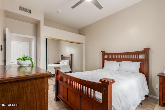 205 N 74th St Unit 166, Mesa, AZ 85207 - bedroom featuring a closet, light tile patterned floors, and ceiling fan