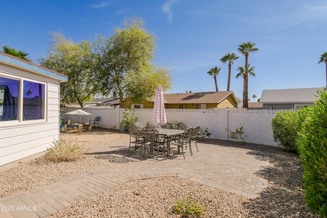 view of patio / terrace featuring outdoor dining area and a fenced backyard