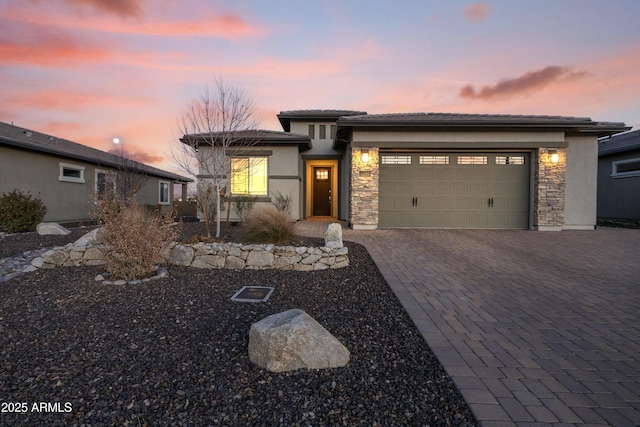 prairie-style home with a garage