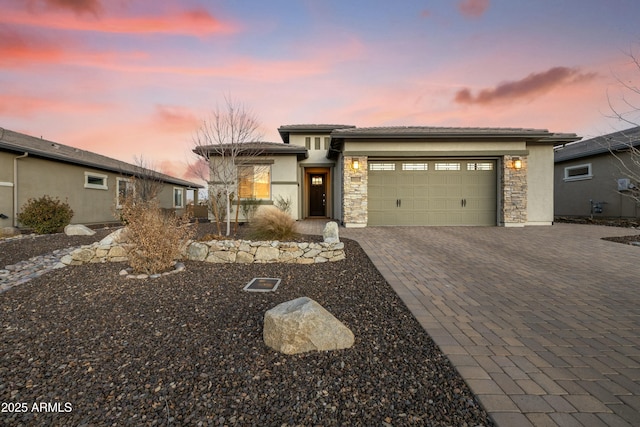 prairie-style home with a garage