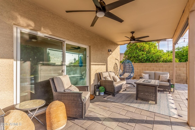 4446 W Kimberly Way, Glendale, AZ 85308 - view of patio featuring an outdoor hangout area and a ceiling fan