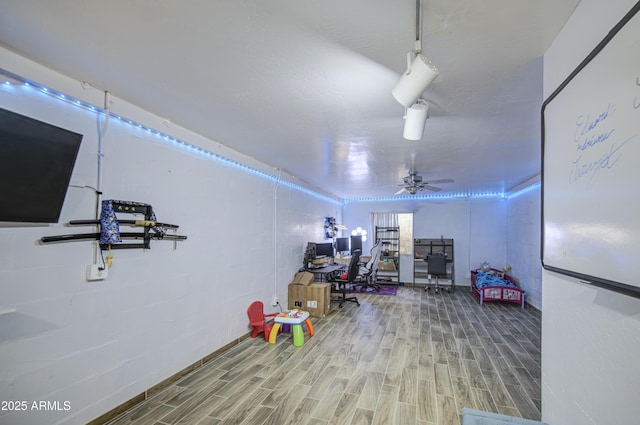 4162 W Sierra St, Phoenix, AZ 85029 - rec room with wood finished floors, an office area, and a ceiling fan