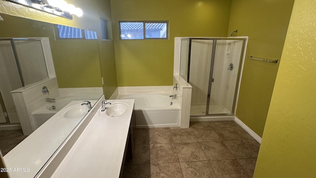7511 S 45th Dr, Laveen, AZ 85339 - bathroom with a bath, tile patterned flooring, a shower stall, and vanity