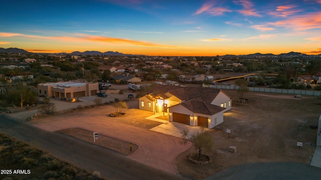 view of aerial view at dusk