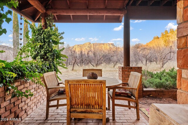 view of patio with a mountain view