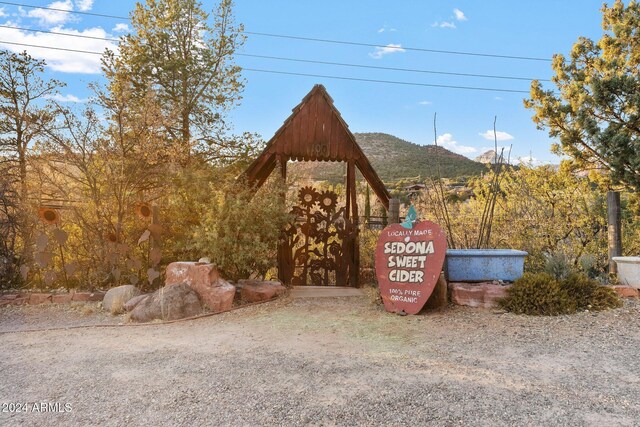 view of playground with a mountain view