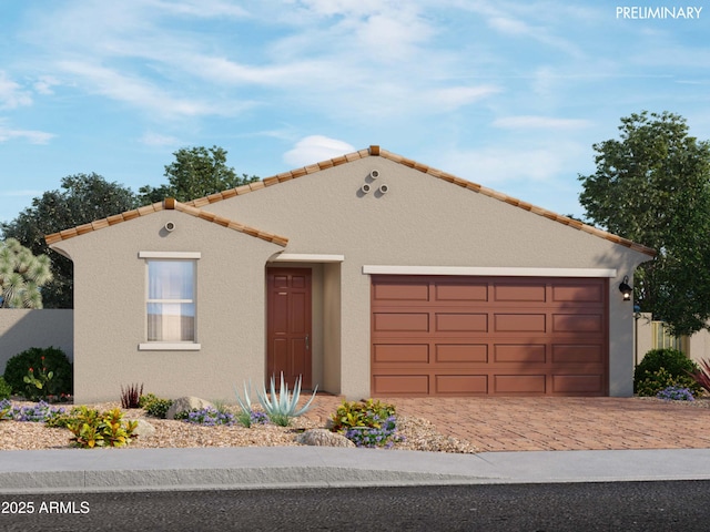 4256 W Lisa Ln, San Tan Valley, AZ 85144 - mediterranean / spanish house featuring stucco siding, a garage, and driveway