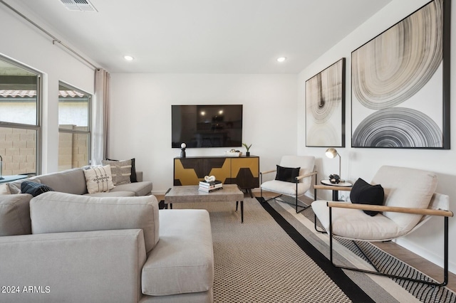 living room with hardwood / wood-style flooring