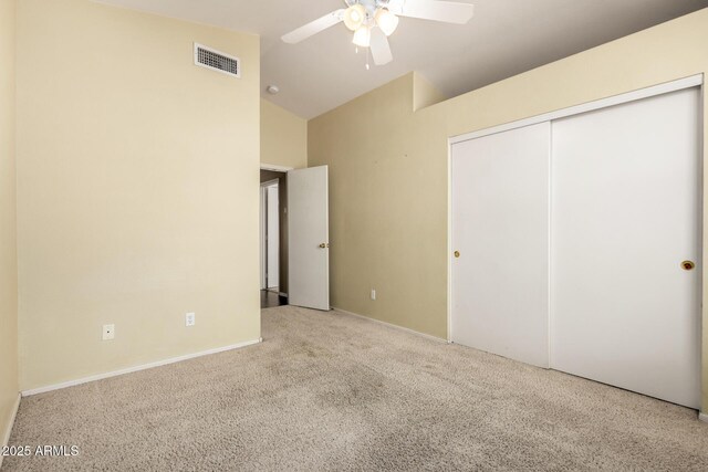 1403 W Goldfinch Way, Chandler, AZ 85286 - unfurnished bedroom featuring high vaulted ceiling, carpet flooring, a closet, and a ceiling fan