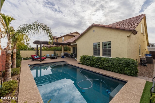 view of swimming pool featuring a pergola, outdoor lounge area, and a patio