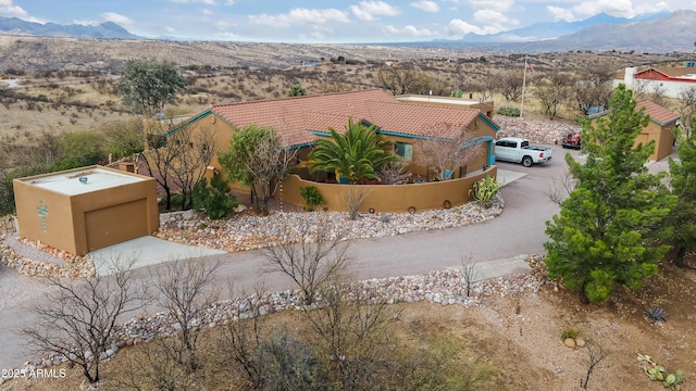 aerial view with a mountain view